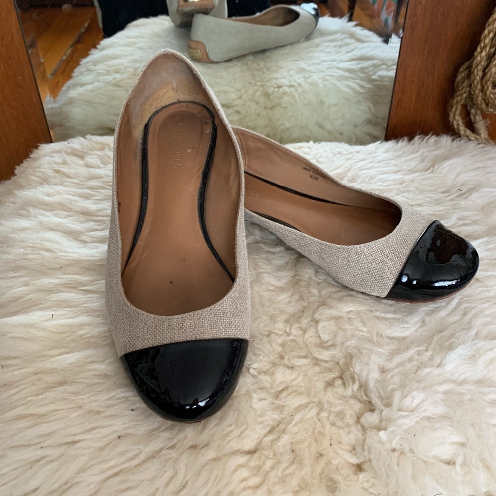 FLASH SALE!! Kate Spade linen+patent ballet flats